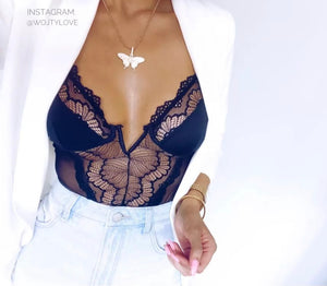 NANCY Deep V Neck Lace Bodysuit