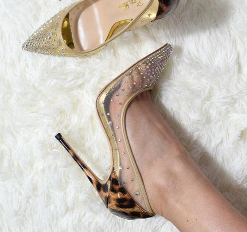 DORIS Leopard Mesh Crystals Pumps