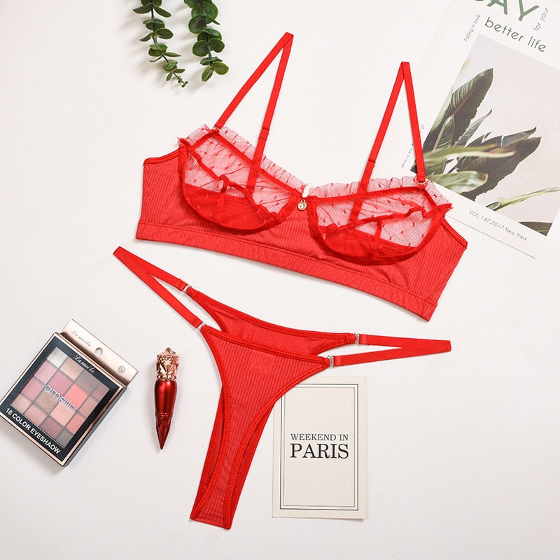 Ellilace Red Perspective Open Bra Panty Set Red Sexy Lingerie