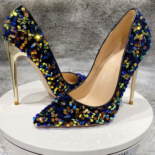 Blue Bling Sequins Chic Pumps