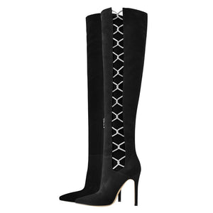 Rhinestone Chain Over The Knee Long Boots